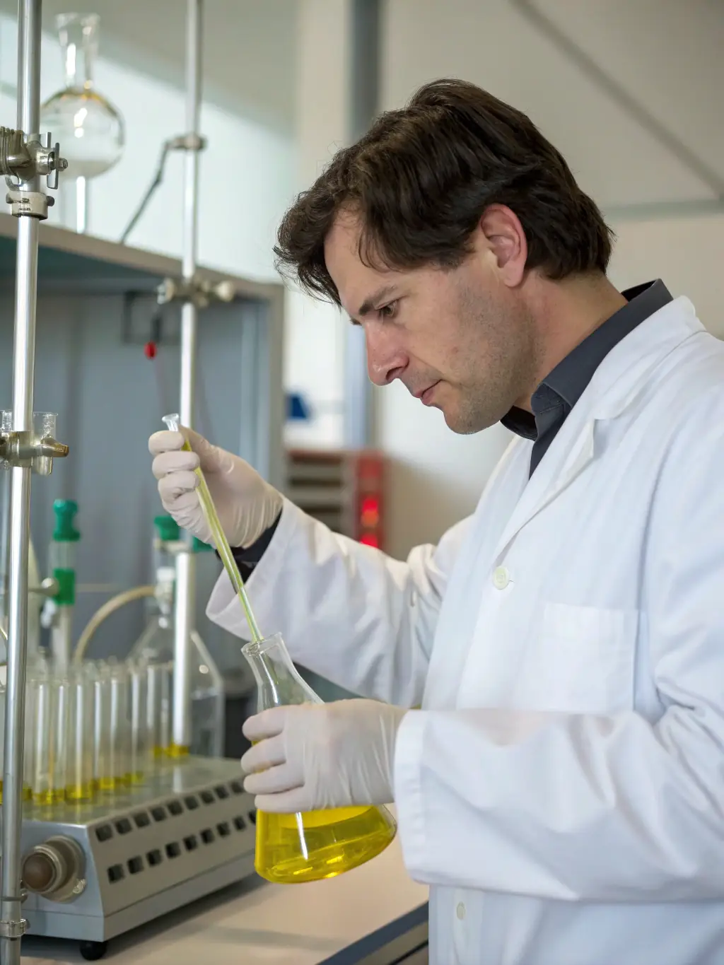 A close-up shot of fuel being tested in a laboratory, emphasizing Dagevos PRESTO's commitment to quality control.